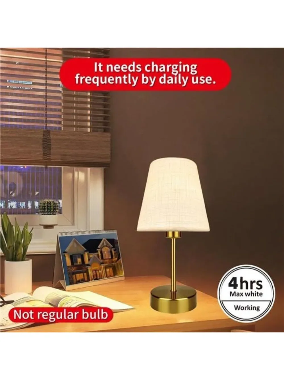 Mini Table Lamp Rechargeable Cordless Dimmable Night Light Warm Soft LED Bedroom